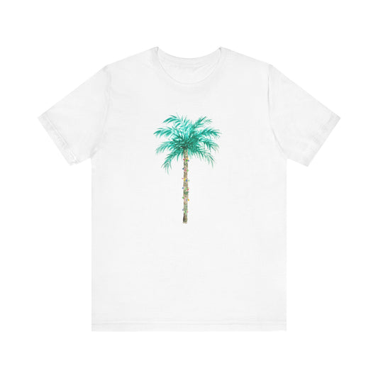 T-Shirt - Palm Tree Christmas Lights Coastal Beach Florida Tropical  watercolor hand drawn Vacation Holiday Festive Tee