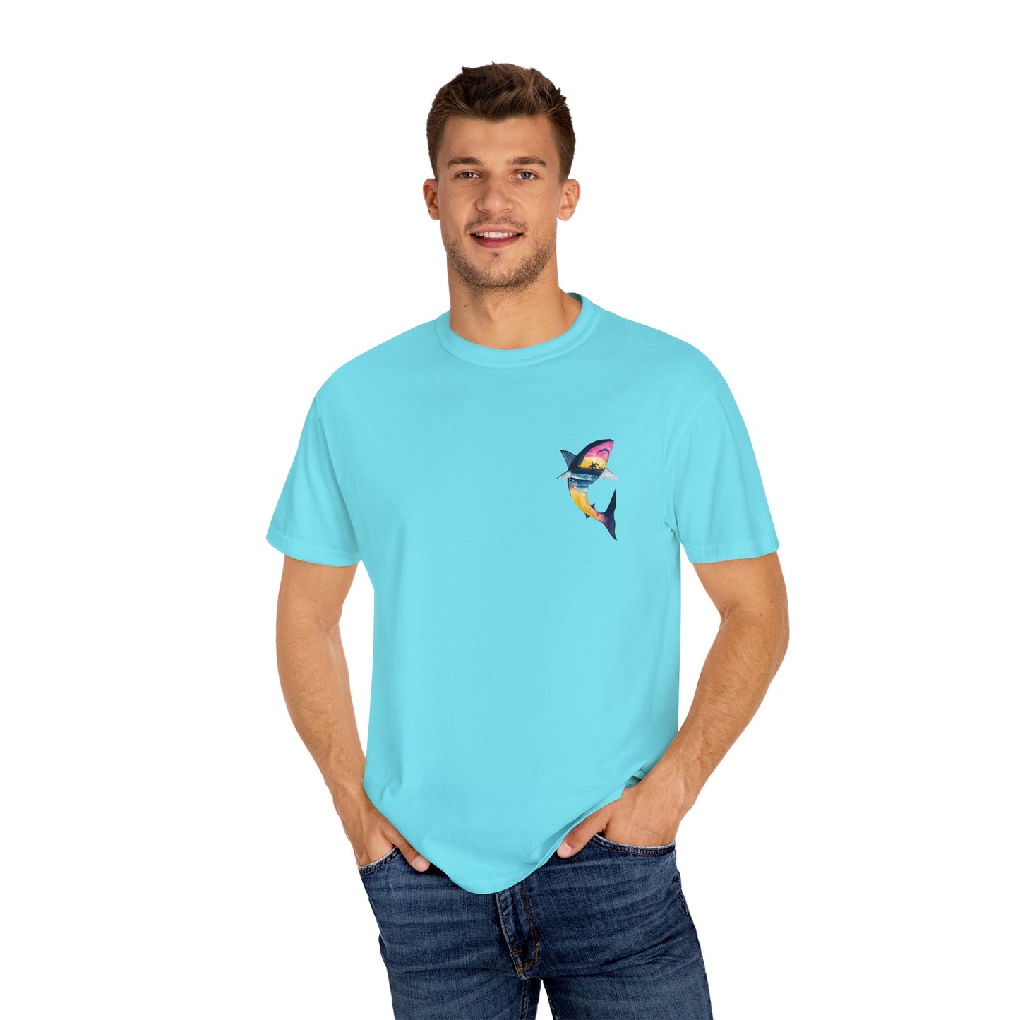 Vibrant Shark Graphic Tee, Relaxed Fit T-Shirt for Ocean Lovers, Summer Beachwear, Gift for Surfers, Nautical Inspired Apparel
