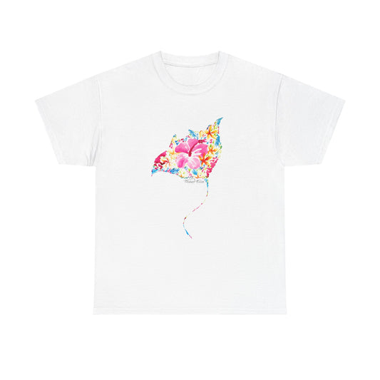 Ocean Floral Unisex Tee - Stingray and Manta Ray Beach Vacation Watercolor Handpainted Shirt