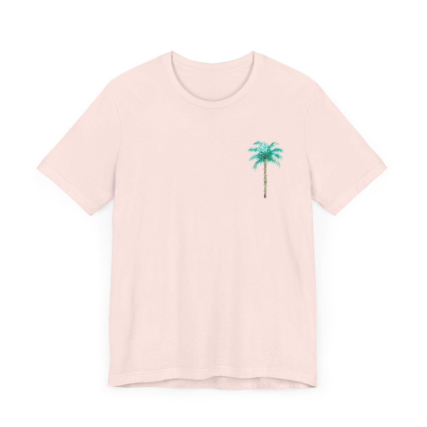 T-Shirt - Palm Tree Christmas Lights Coastal Beach Florida Tropical  watercolor hand drawn Vacation Holiday Festive Tee