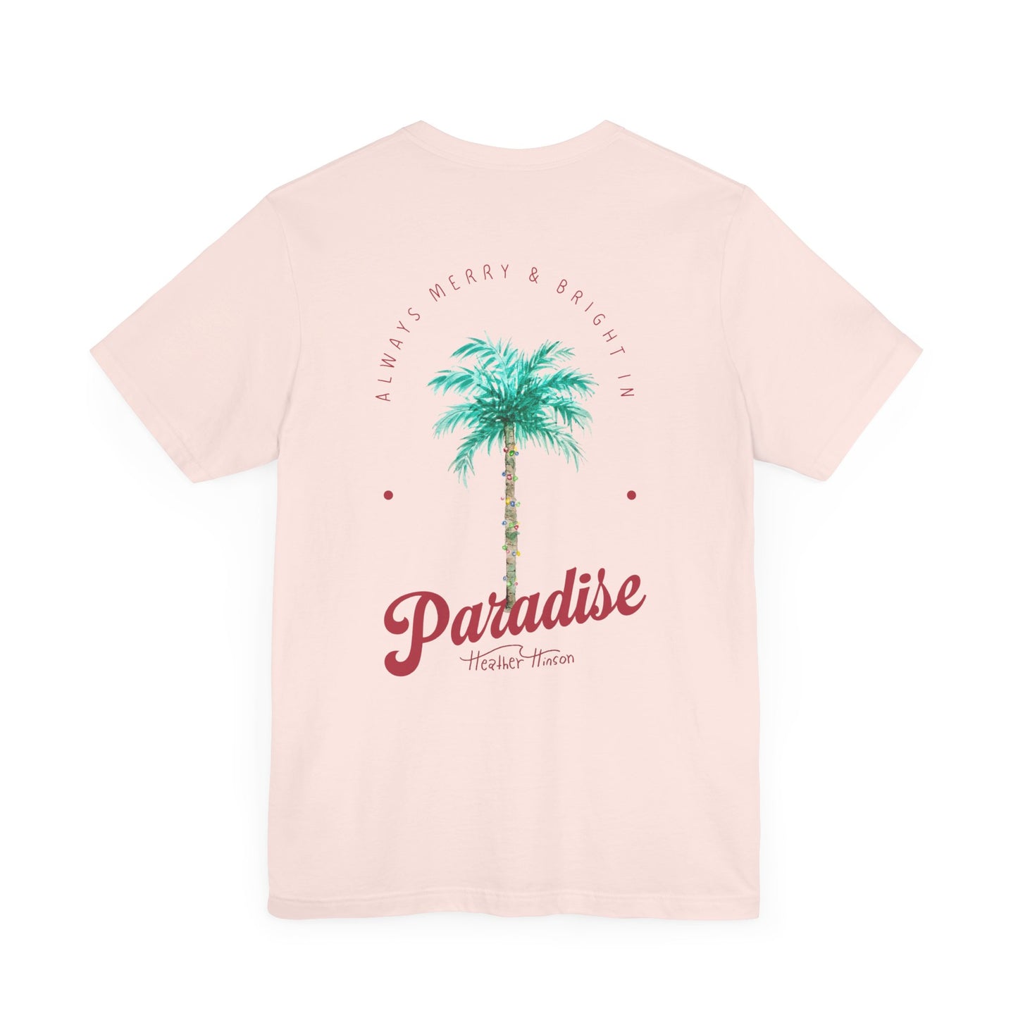 T-Shirt - Palm Tree Christmas Lights Coastal Beach Florida Tropical  watercolor hand drawn Vacation Holiday Festive Tee