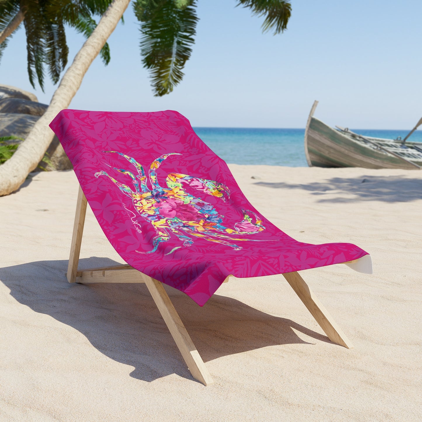 Vibrant Floral Crab Beach Towel - Perfect for Summer Fun & Coastal Escapes