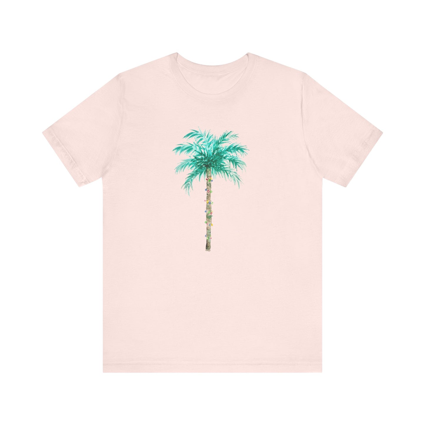 T-Shirt - Palm Tree Christmas Lights Coastal Beach Florida Tropical  watercolor hand drawn Vacation Holiday Festive Tee