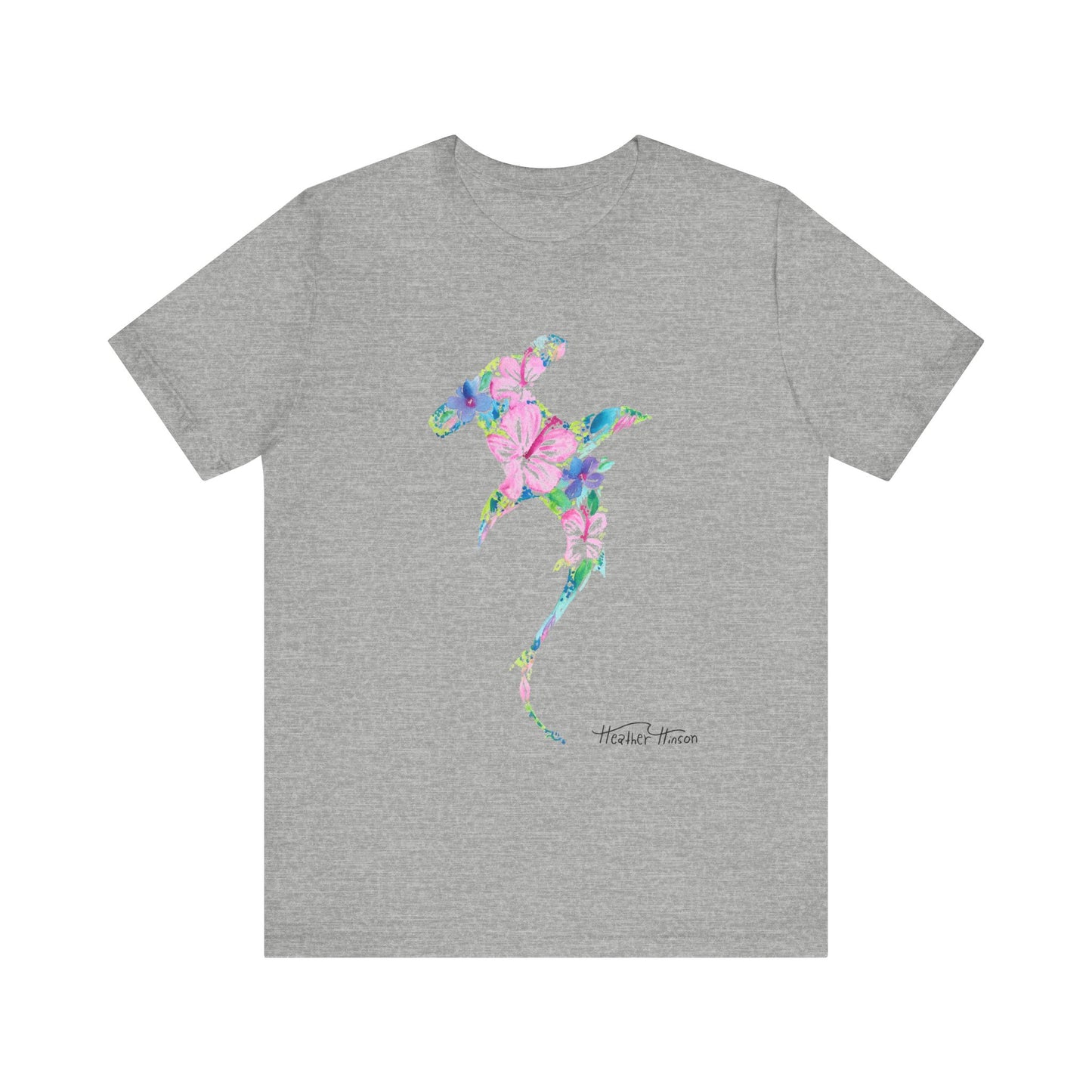 Floral Shark Unisex Tee, Watercolor Flowers, Tropical Hibiscus Beach Vacation Shirt, Coastal Wildlife Top, Florida Surf Ocean T-Shirt, Men