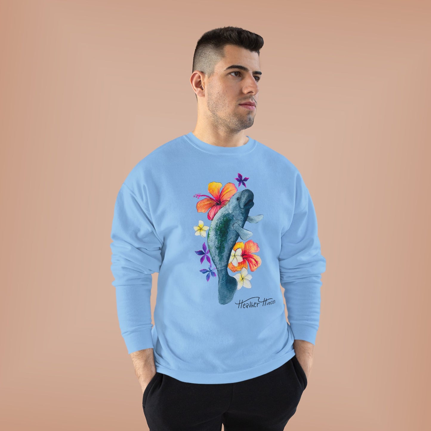 Manatee Floral Eco-Friendly Crewneck Sweatshirt | Perfect for Gifts, Casual Wear, Beach Lovers, Eco-Conscious Fashion, Summer Vibes