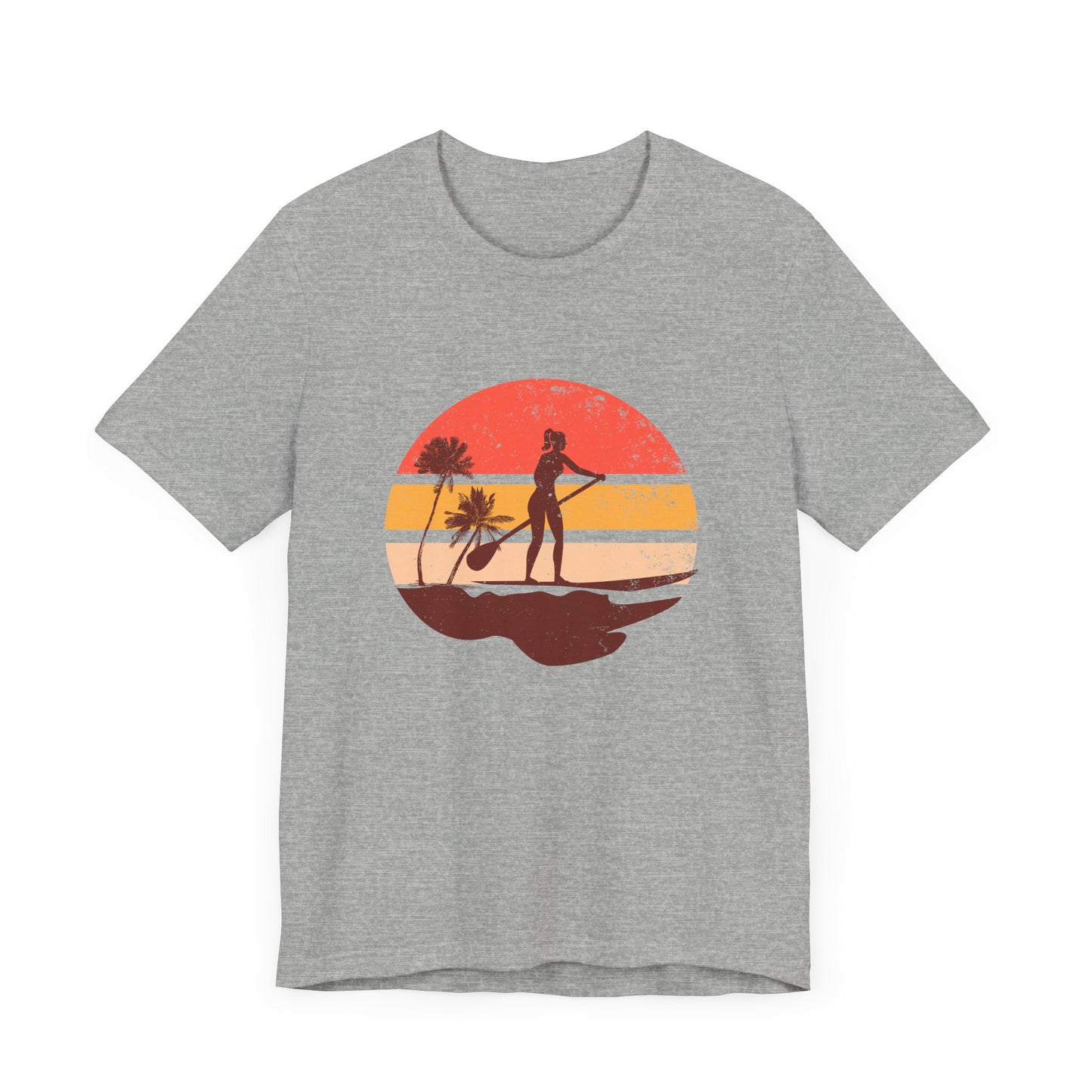 Sunset Paddle Board shirt for women Unisex Jersey Tee, Beach Palm Trees Nature Outdoor Women's Shirt, Paddling Gift, Paddle Board Girl Top