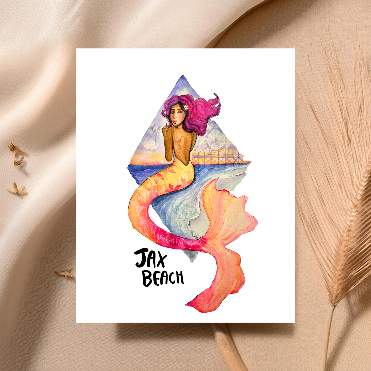 Jacksonville Beach Souvenir Art Print 8x10 | Mermaid art print for beach lovers
