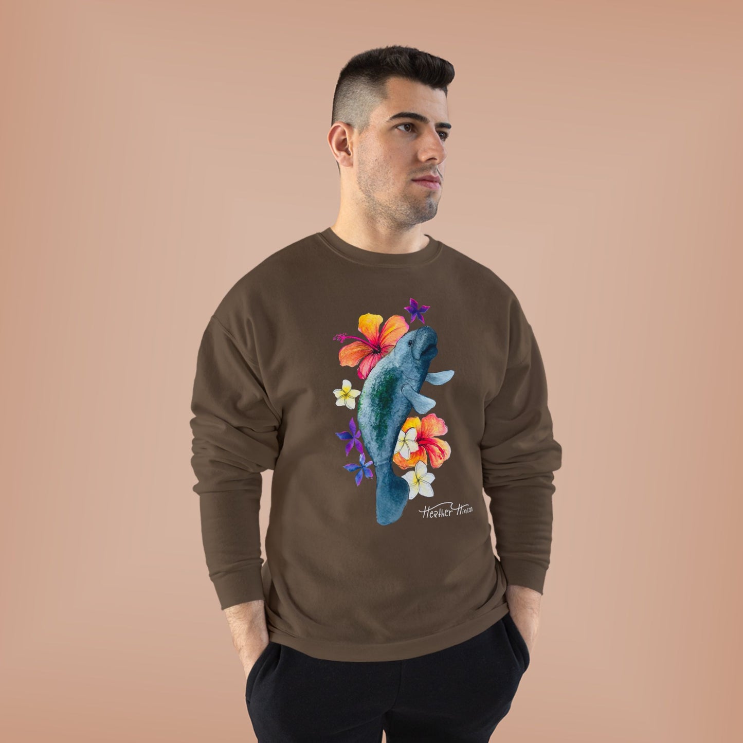 Manatee Floral Eco-Friendly Crewneck Sweatshirt | Perfect for Gifts, Casual Wear, Beach Lovers, Eco-Conscious Fashion, Summer Vibes