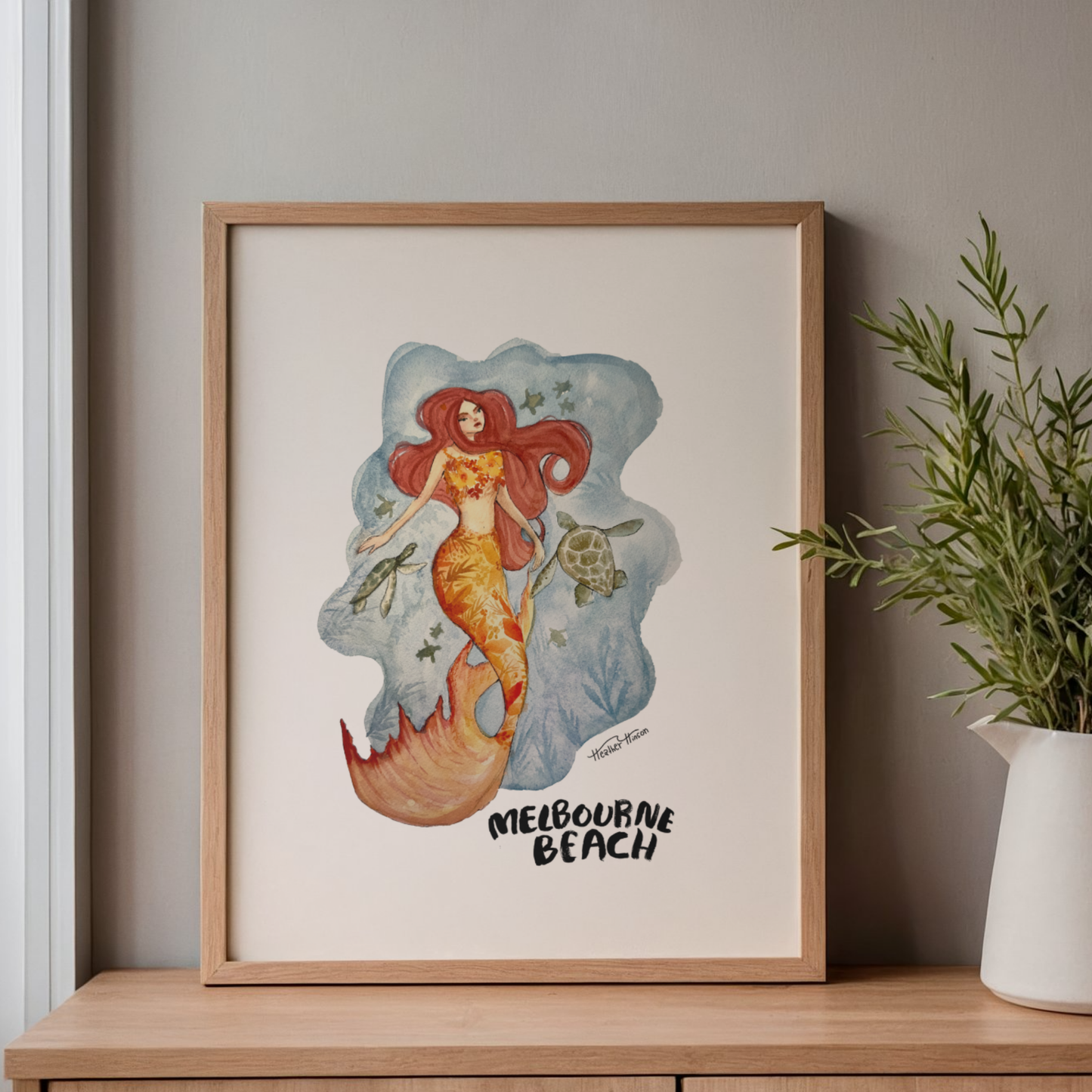 Caretta the Mermaid | Melbourne Beach Coastal Wall Art | 8x10 Mermaid Art Print