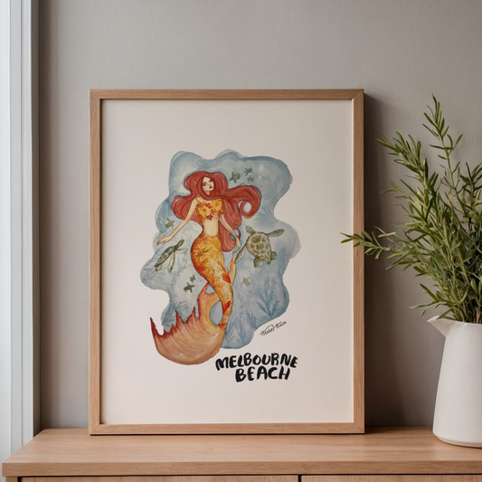 Caretta the Mermaid | Melbourne Beach Coastal Wall Art | 8x10 Mermaid Art Print