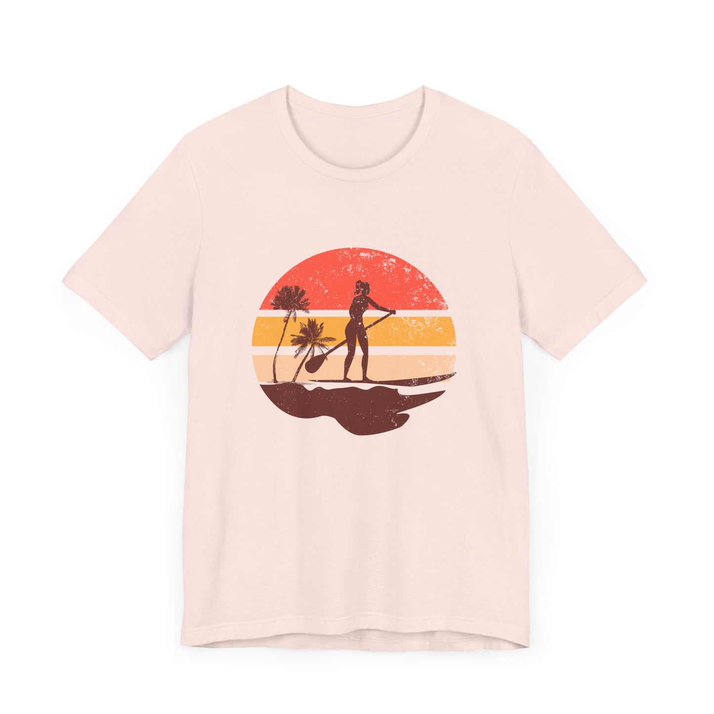 Sunset Paddle Board shirt for women Unisex Jersey Tee, Beach Palm Trees Nature Outdoor Women's Shirt, Paddling Gift, Paddle Board Girl Top