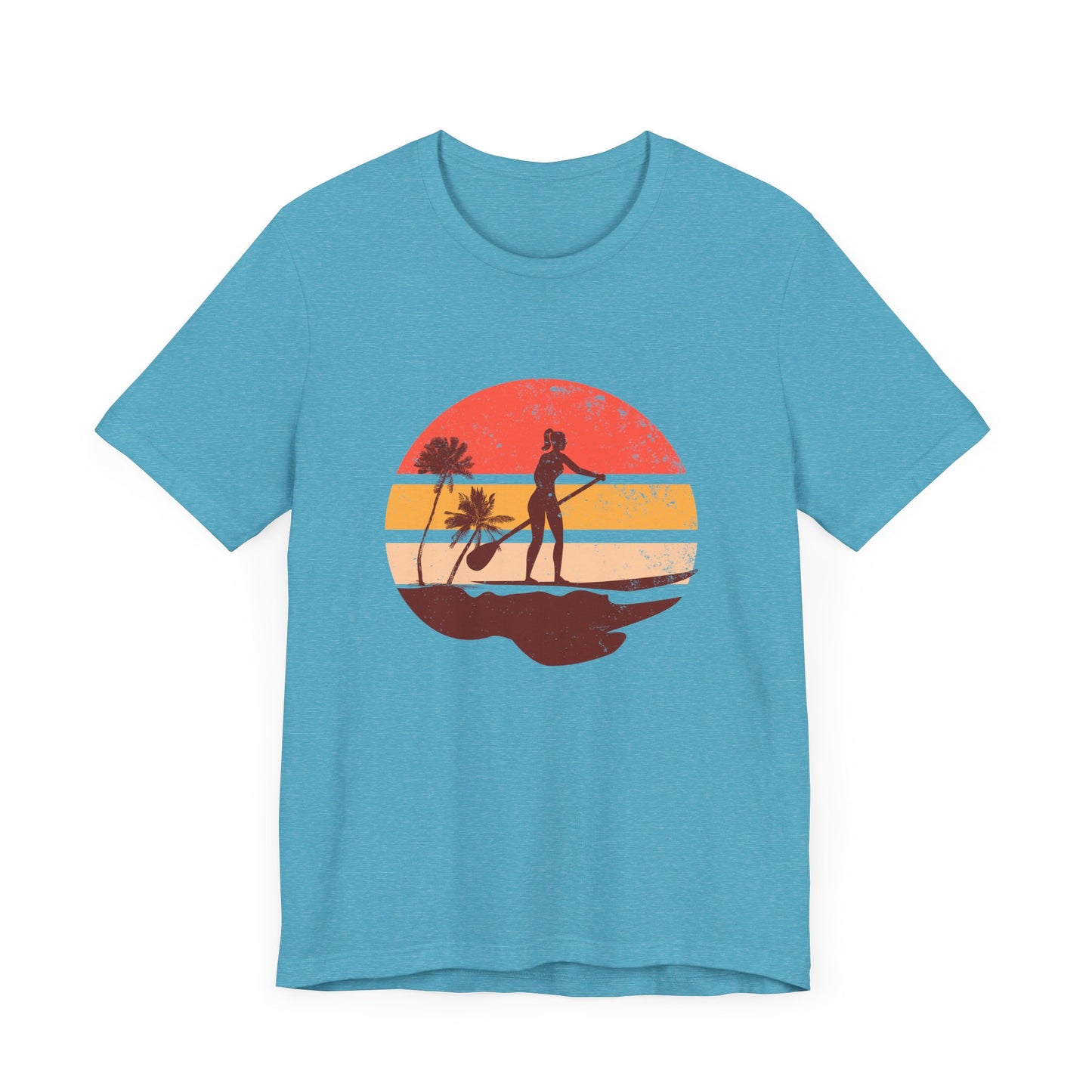 Sunset Paddle Board shirt for women Unisex Jersey Tee, Beach Palm Trees Nature Outdoor Women's Shirt, Paddling Gift, Paddle Board Girl Top