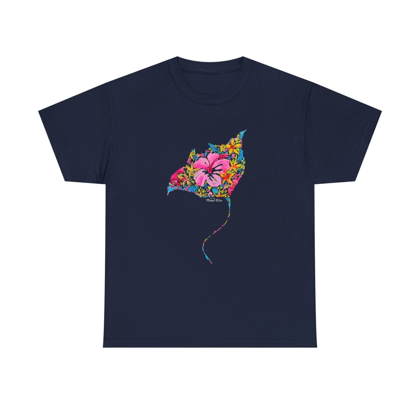 Ocean Floral Unisex Tee - Stingray and Manta Ray Beach Vacation Watercolor Handpainted Shirt