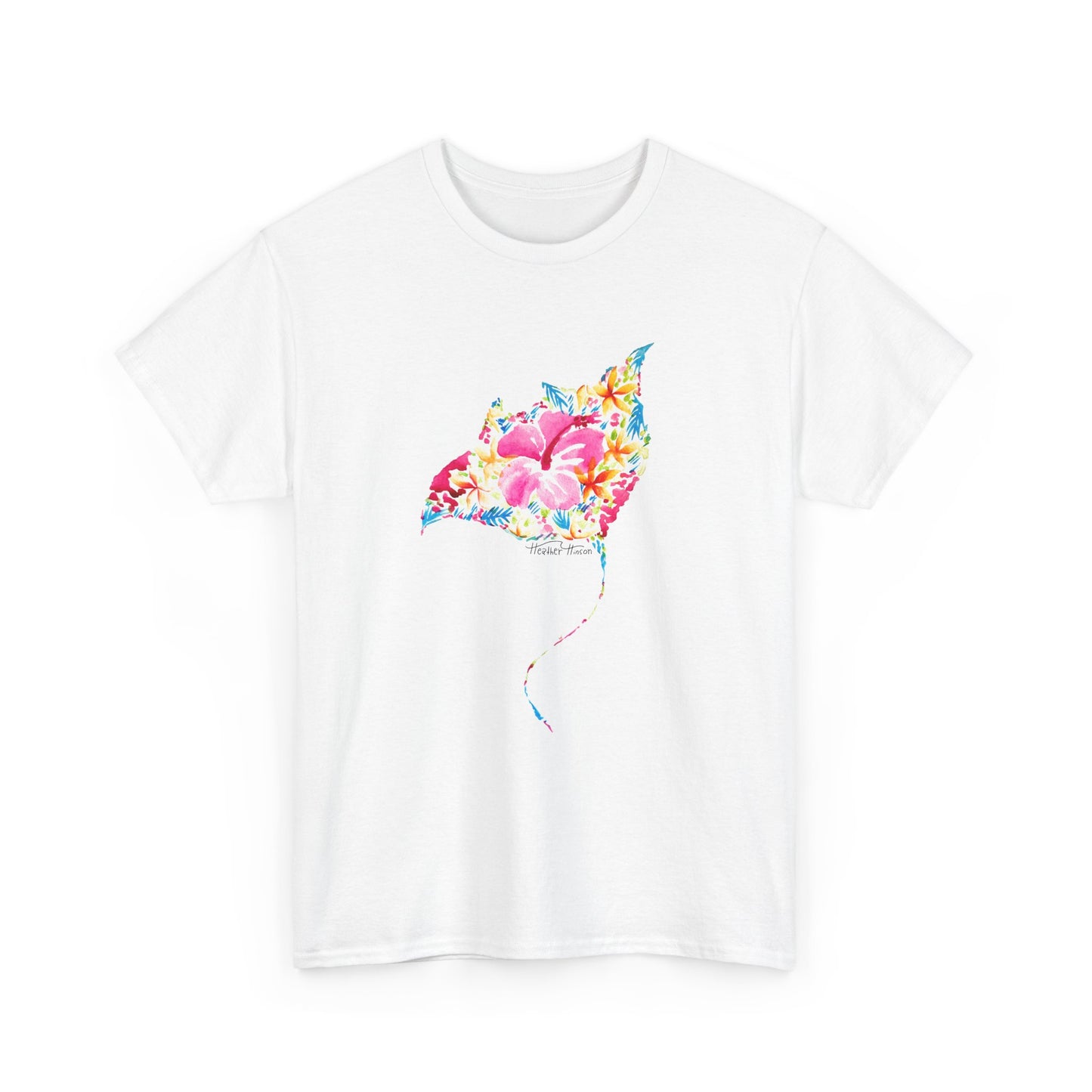 Ocean Floral Unisex Tee - Stingray and Manta Ray Beach Vacation Watercolor Handpainted Shirt