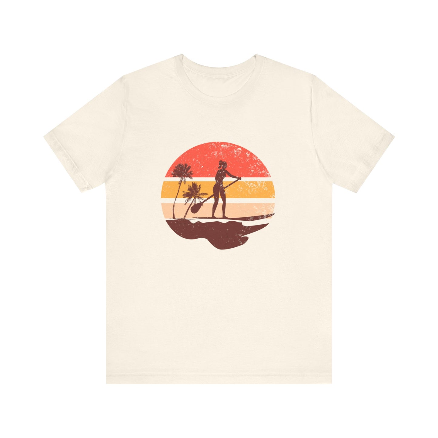Sunset Paddle Board shirt for women Unisex Jersey Tee, Beach Palm Trees Nature Outdoor Women's Shirt, Paddling Gift, Paddle Board Girl Top