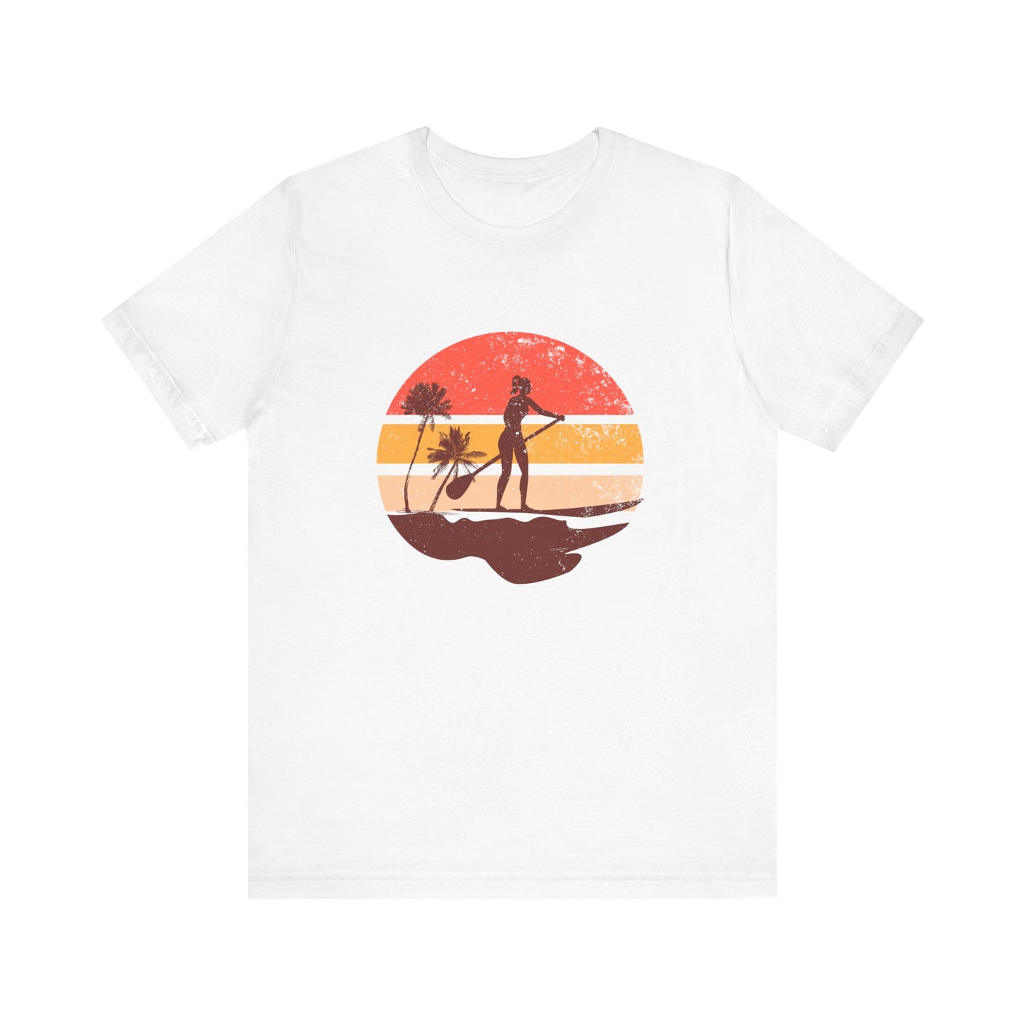 Sunset Paddle Board shirt for women Unisex Jersey Tee, Beach Palm Trees Nature Outdoor Women's Shirt, Paddling Gift, Paddle Board Girl Top