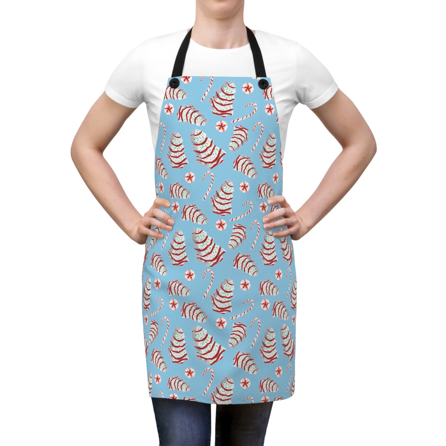 Apron Christmas Tree Cake Watercolor Festive Pattern Peppermint