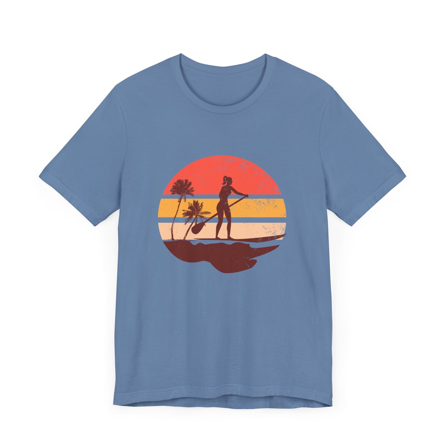 Sunset Paddle Board shirt for women Unisex Jersey Tee, Beach Palm Trees Nature Outdoor Women's Shirt, Paddling Gift, Paddle Board Girl Top