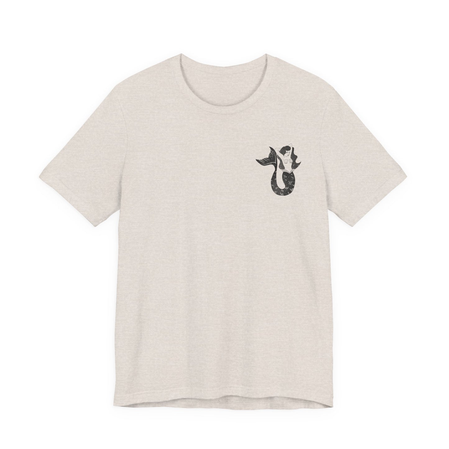 Beige t-shirt with a mermaid  on a white background