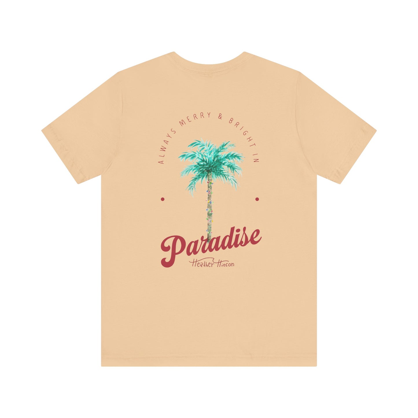 T-Shirt - Palm Tree Christmas Lights Coastal Beach Florida Tropical  watercolor hand drawn Vacation Holiday Festive Tee