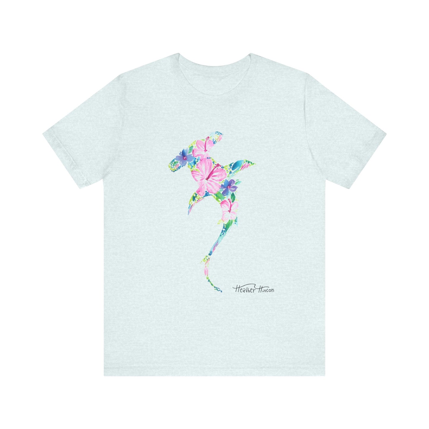 Floral Shark Unisex Tee, Watercolor Flowers, Tropical Hibiscus Beach Vacation Shirt, Coastal Wildlife Top, Florida Surf Ocean T-Shirt, Men
