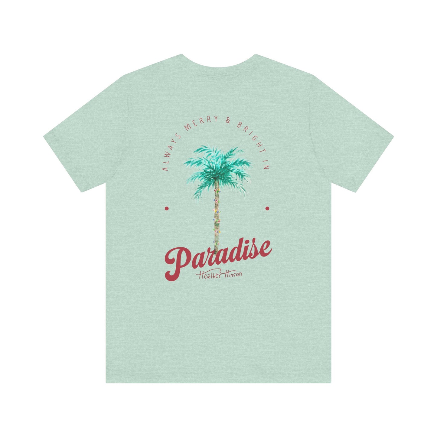 T-Shirt - Palm Tree Christmas Lights Coastal Beach Florida Tropical  watercolor hand drawn Vacation Holiday Festive Tee