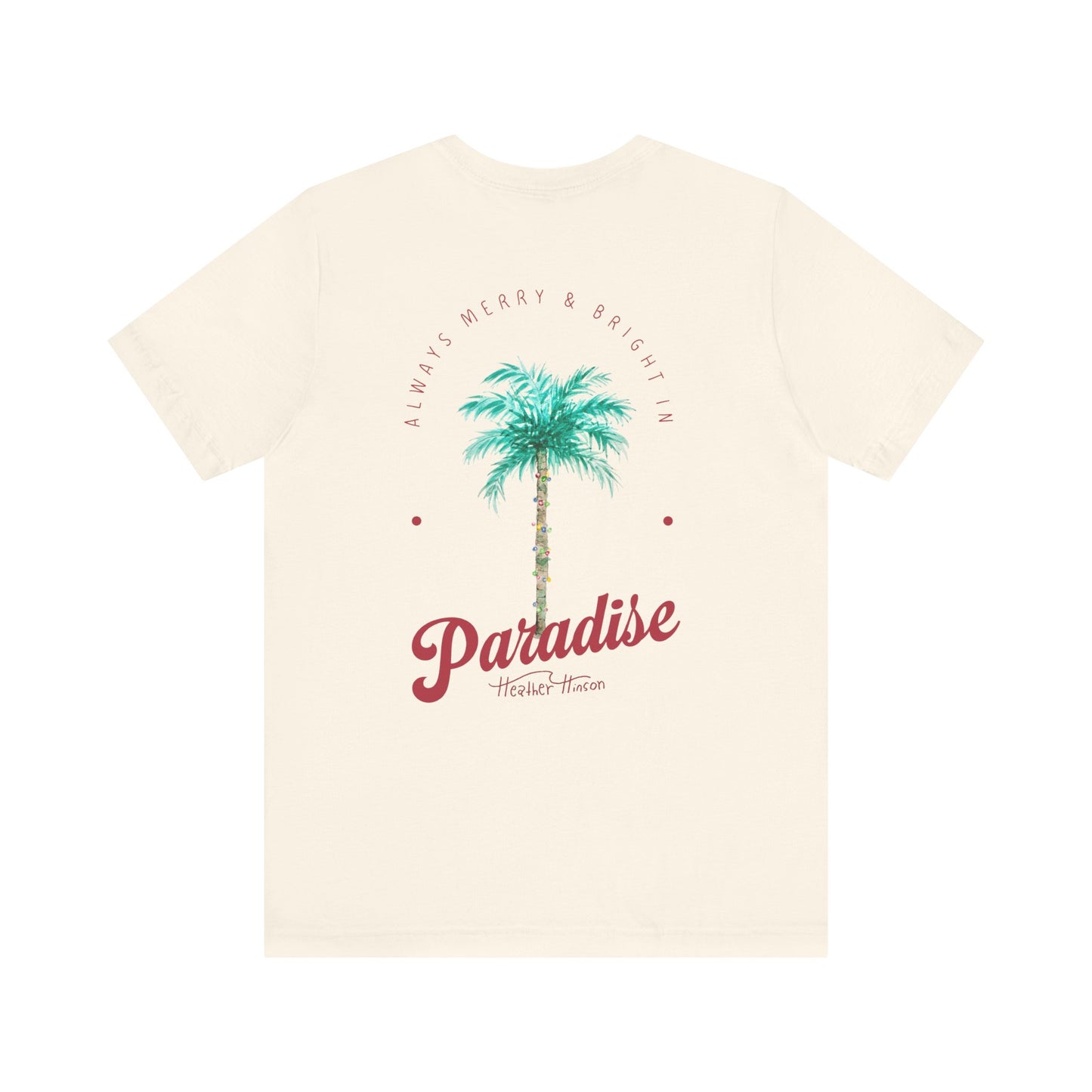 T-Shirt - Palm Tree Christmas Lights Coastal Beach Florida Tropical  watercolor hand drawn Vacation Holiday Festive Tee