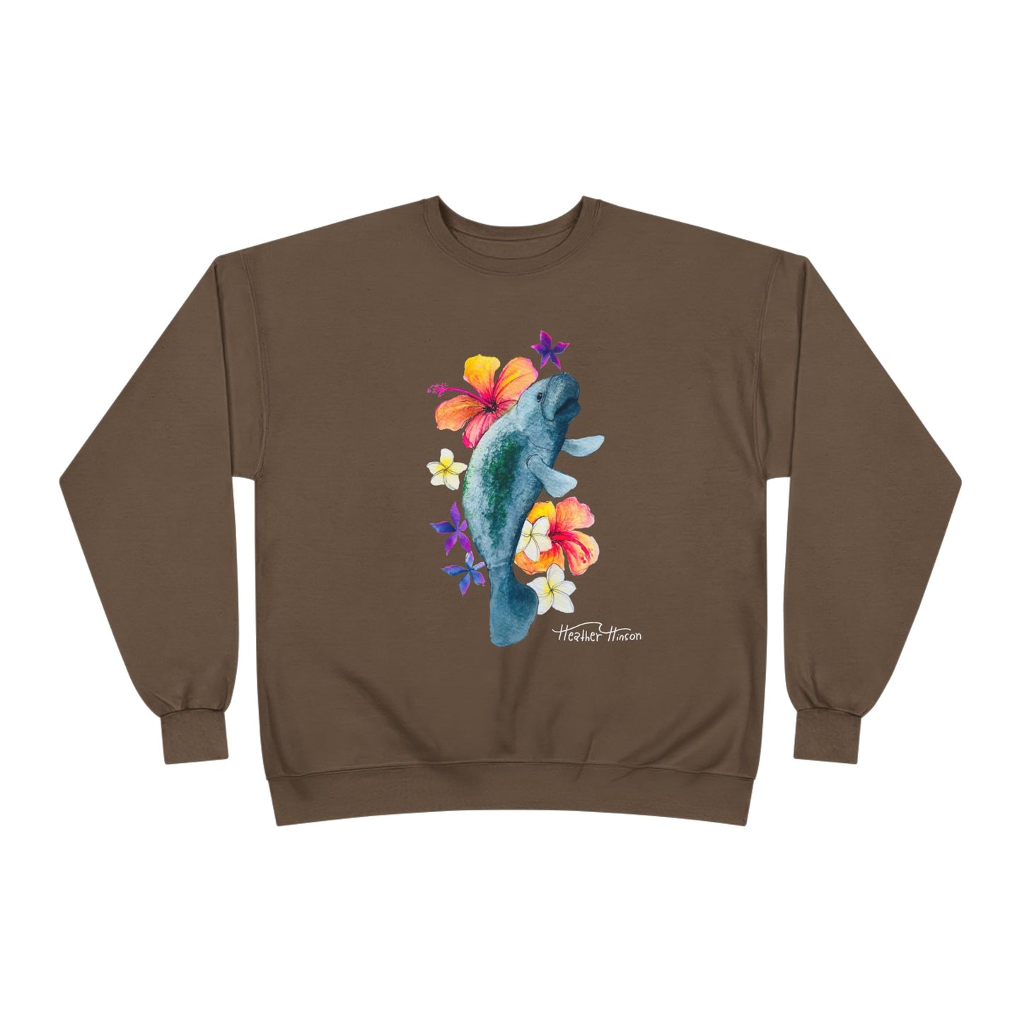 Manatee Floral Eco-Friendly Crewneck Sweatshirt | Perfect for Gifts, Casual Wear, Beach Lovers, Eco-Conscious Fashion, Summer Vibes