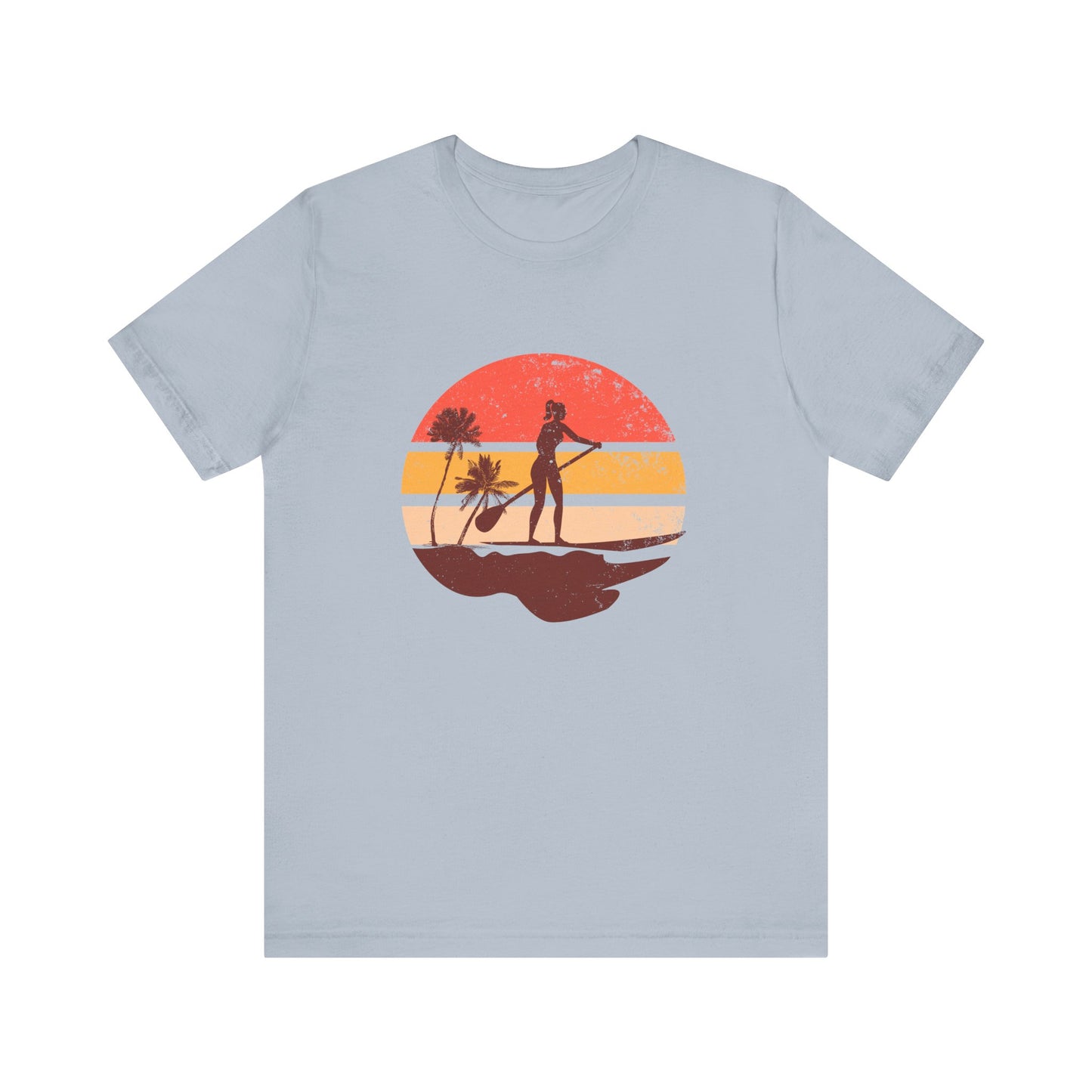 Sunset Paddle Board shirt for women Unisex Jersey Tee, Beach Palm Trees Nature Outdoor Women's Shirt, Paddling Gift, Paddle Board Girl Top