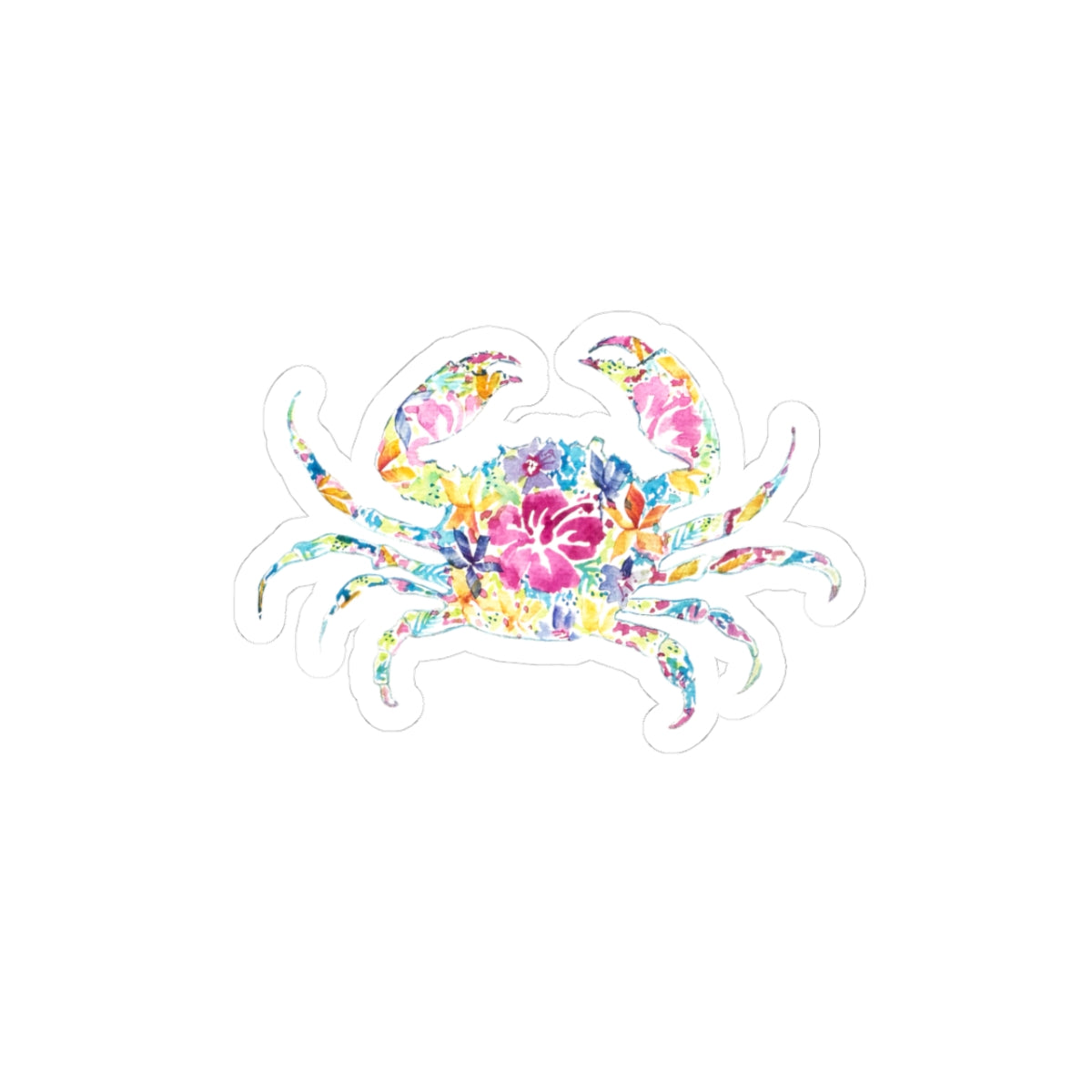 Colorful Floral Watercolor Crab Coastal Beach Girl Vacation Florida