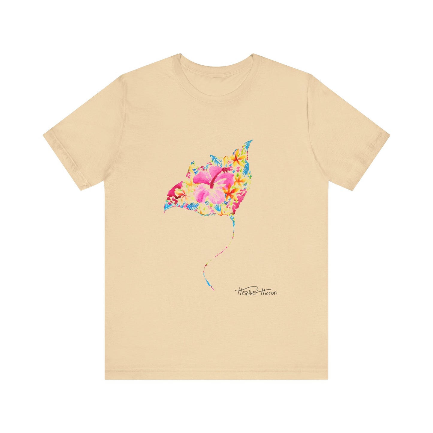 Stingray Floral Unisex Tee, Tropical Watercolor Shirt for Women, Bright Beach Ocean Manta Ray Top, Colorful Sea Ray T-Shirt, Girly Jersey,