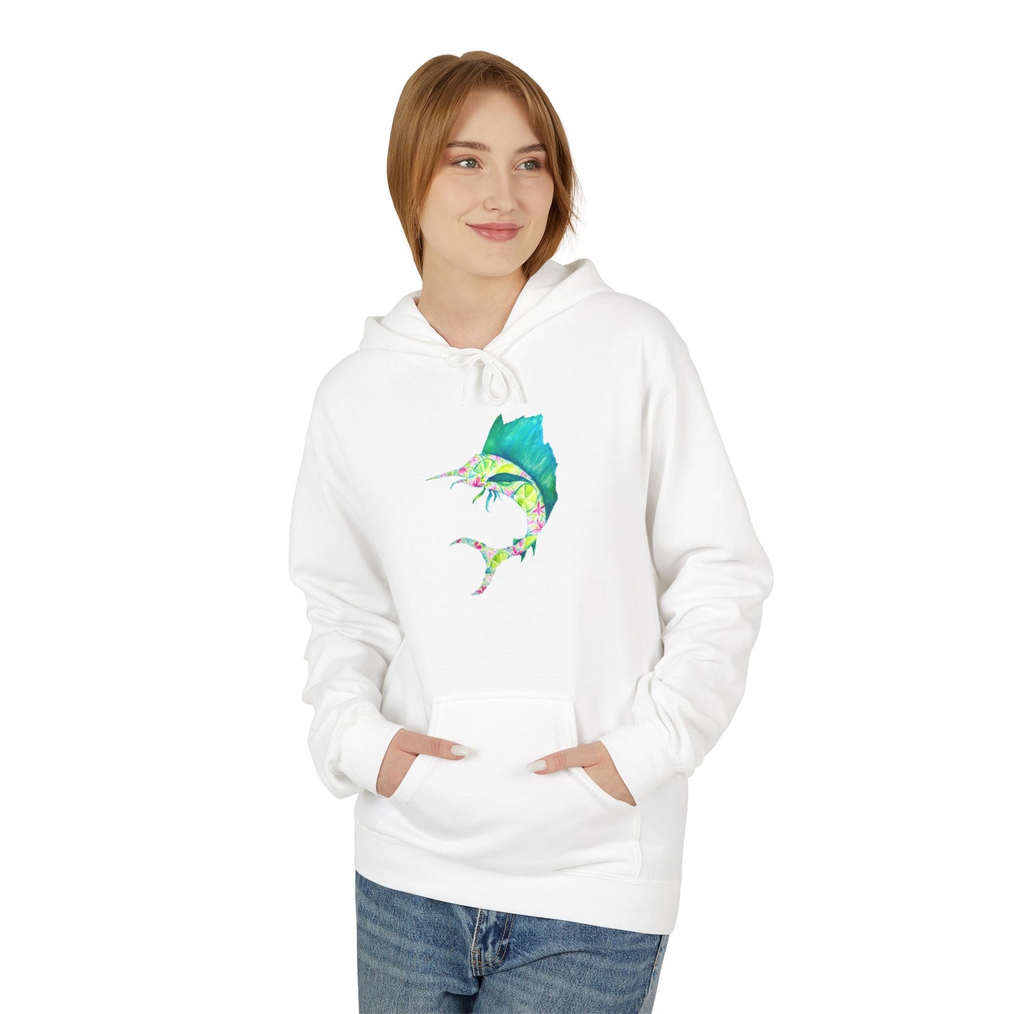 Colorful Marlin Hoodie, Fishing Apparel, Gift for Anglers, Sailfish, Floral, Summer Vibes, Beachwear, Unisex Hoodie, Graphic Sweatshirt