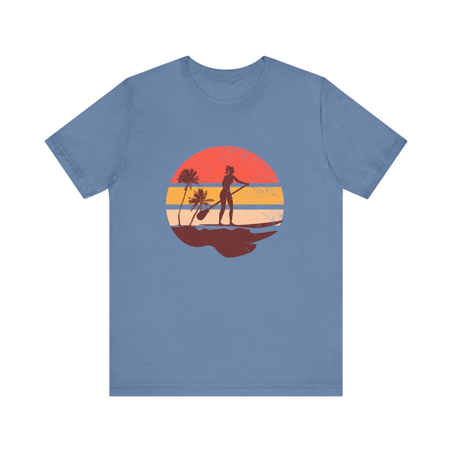 Sunset Paddle Board shirt for women Unisex Jersey Tee, Beach Palm Trees Nature Outdoor Women's Shirt, Paddling Gift, Paddle Board Girl Top