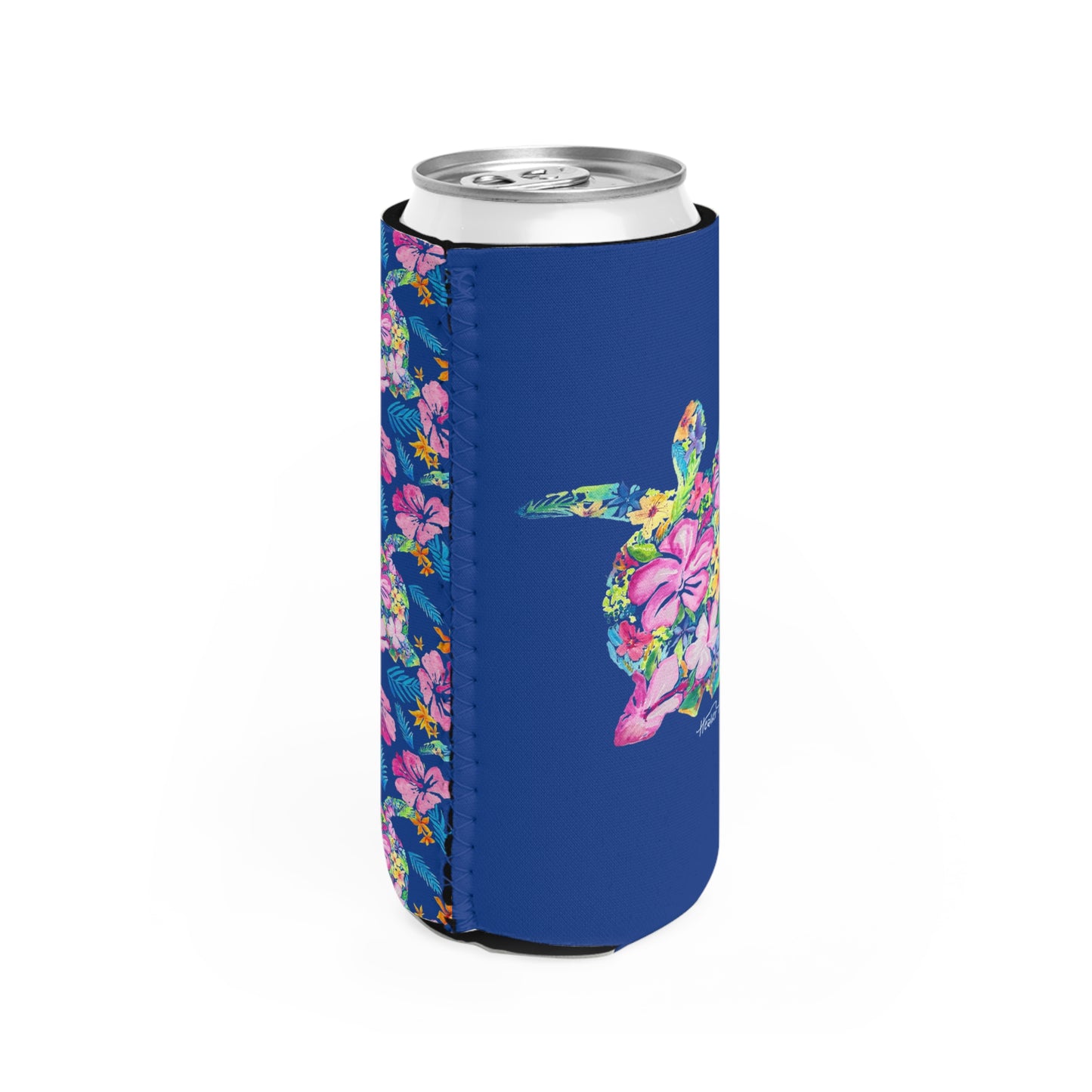 Slim Can Cooler - Sea Turtle Watercolor Floral