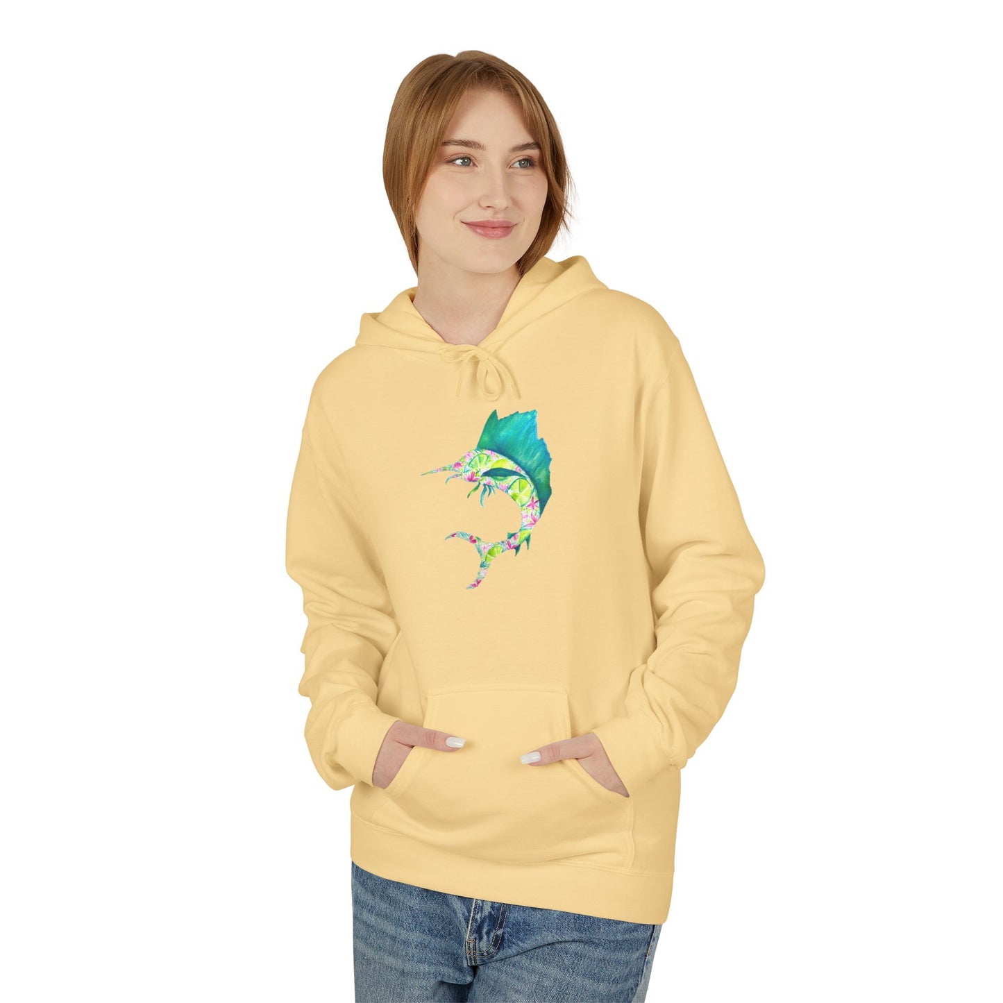 Colorful Marlin Hoodie, Fishing Apparel, Gift for Anglers, Sailfish, Floral, Summer Vibes, Beachwear, Unisex Hoodie, Graphic Sweatshirt