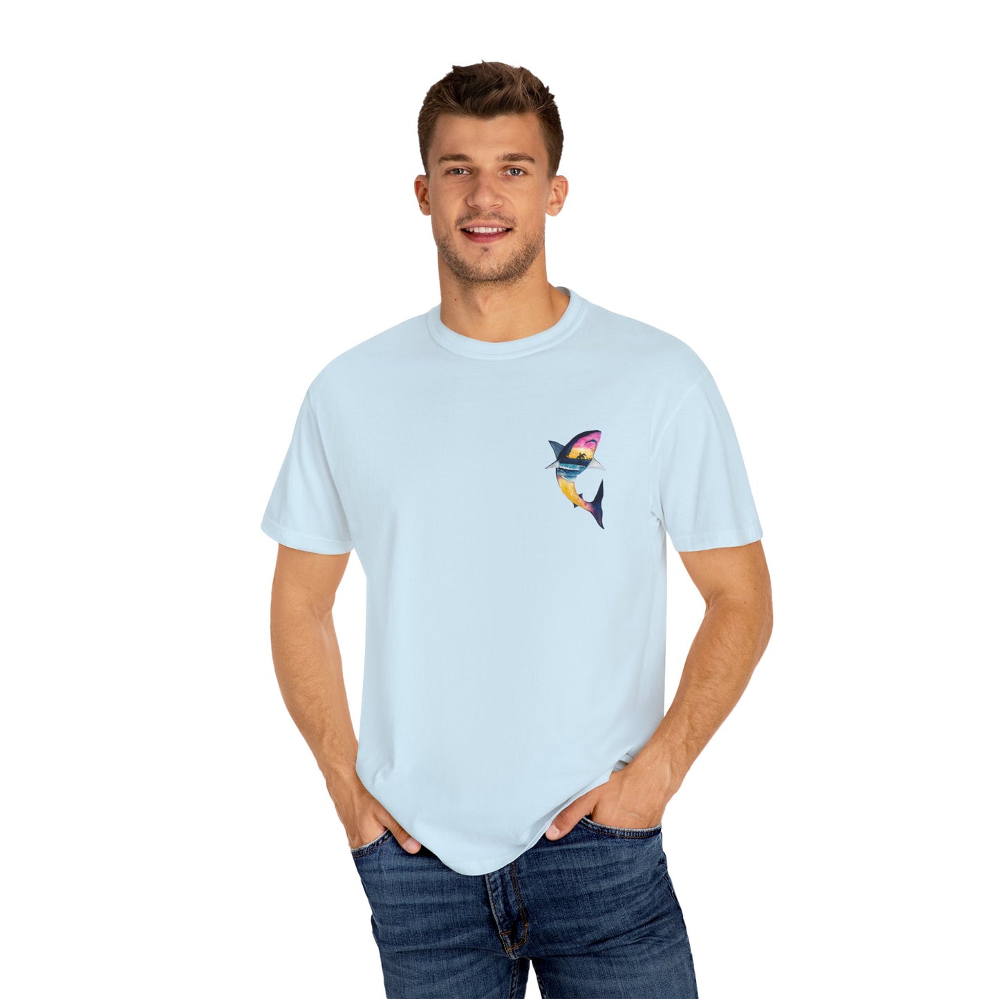 Vibrant Shark Graphic Tee, Relaxed Fit T-Shirt for Ocean Lovers, Summer Beachwear, Gift for Surfers, Nautical Inspired Apparel