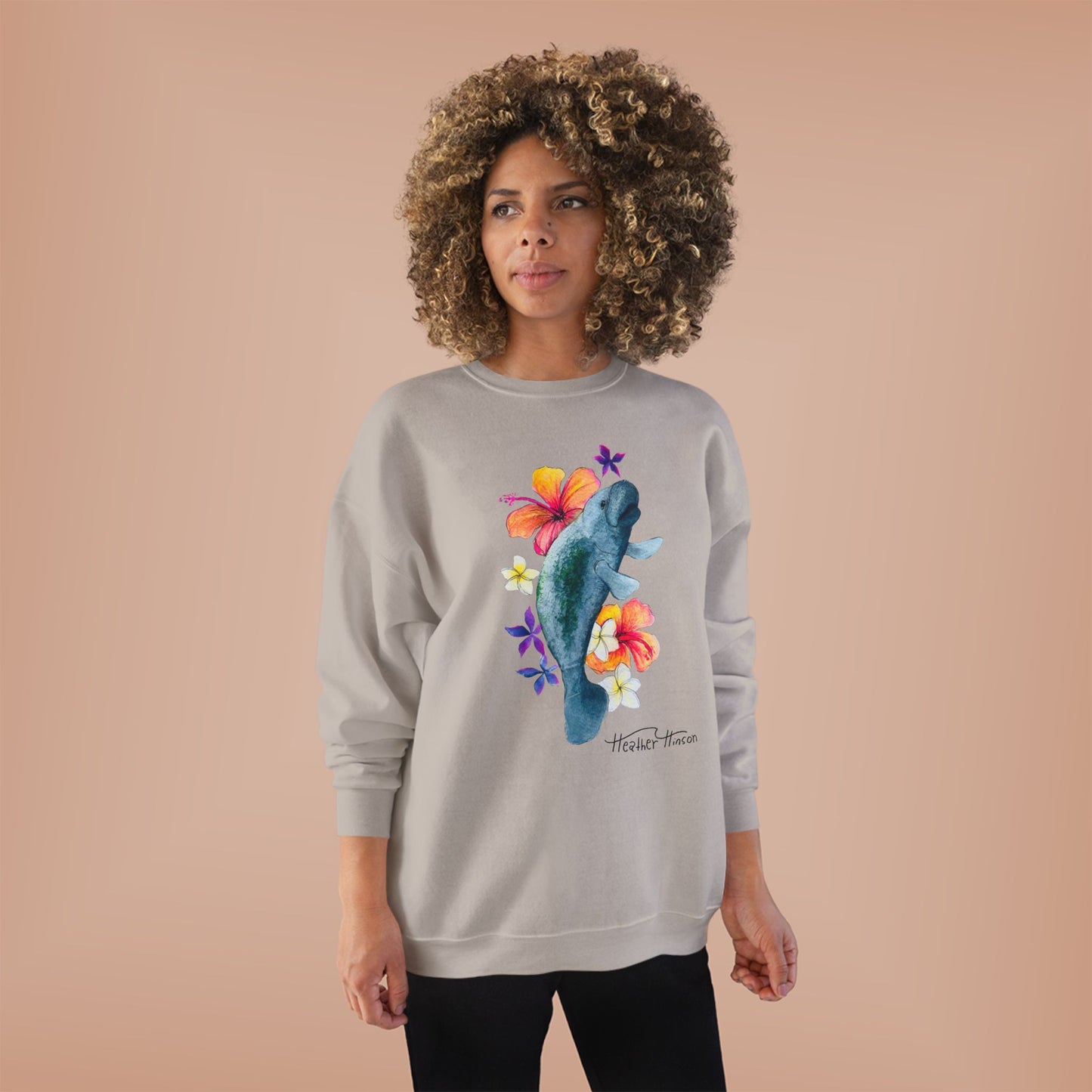 Manatee Floral Eco-Friendly Crewneck Sweatshirt | Perfect for Gifts, Casual Wear, Beach Lovers, Eco-Conscious Fashion, Summer Vibes