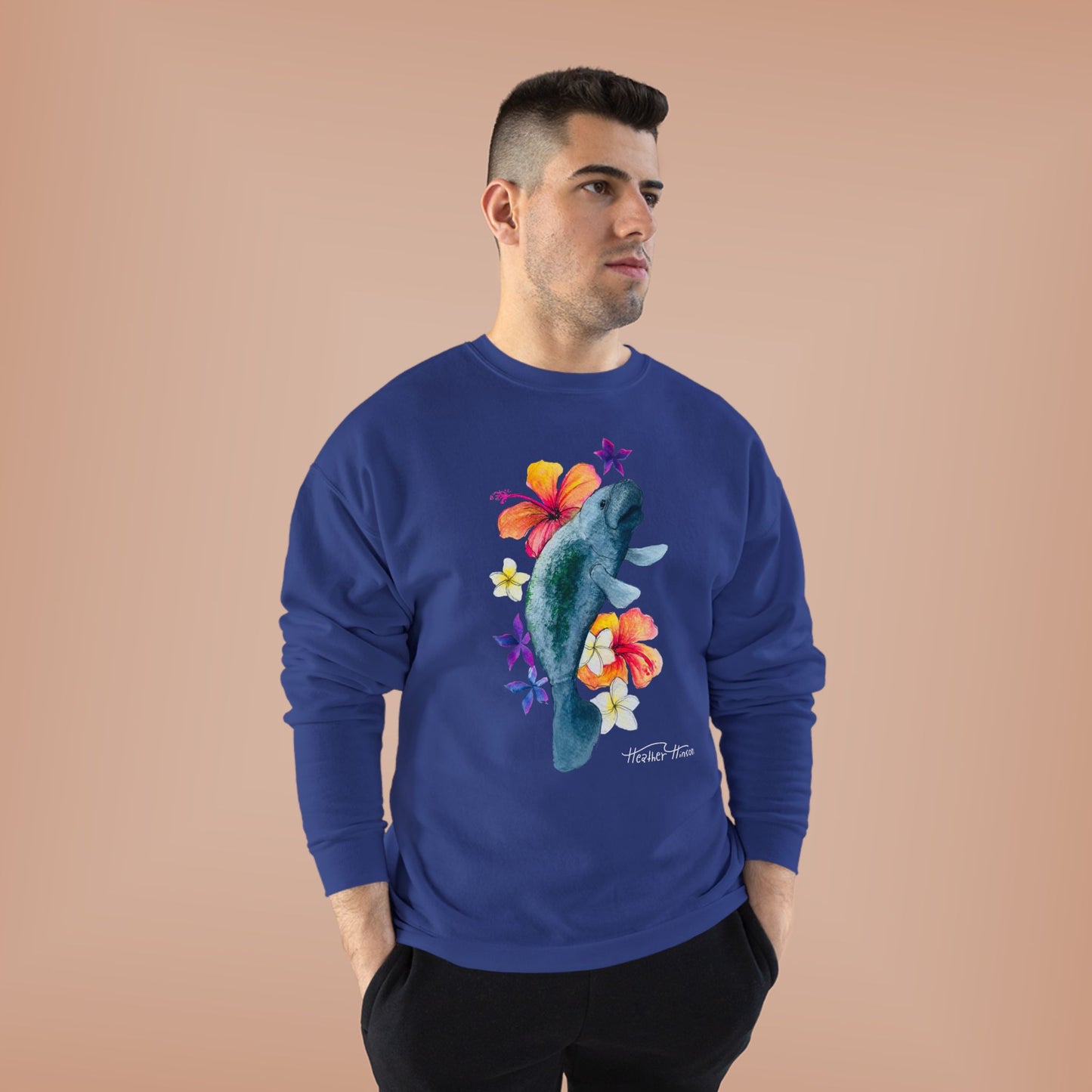 Manatee Floral Eco-Friendly Crewneck Sweatshirt | Perfect for Gifts, Casual Wear, Beach Lovers, Eco-Conscious Fashion, Summer Vibes