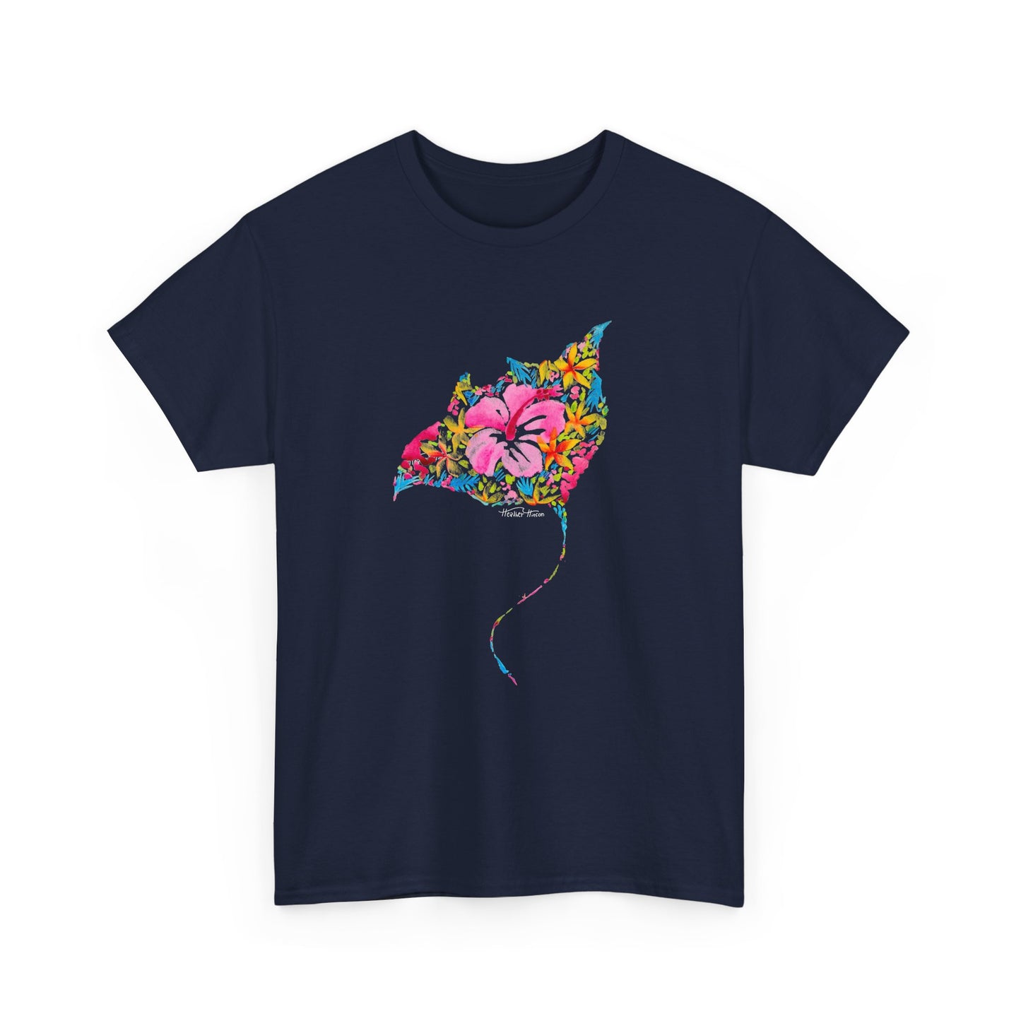 Ocean Floral Unisex Tee - Stingray and Manta Ray Beach Vacation Watercolor Handpainted Shirt