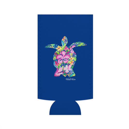 Slim Can Cooler - Sea Turtle Watercolor Floral