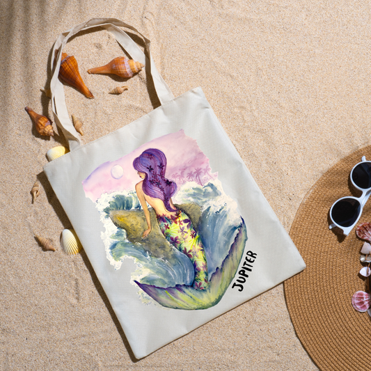 Jupiter Mermaid art canvas tote bag