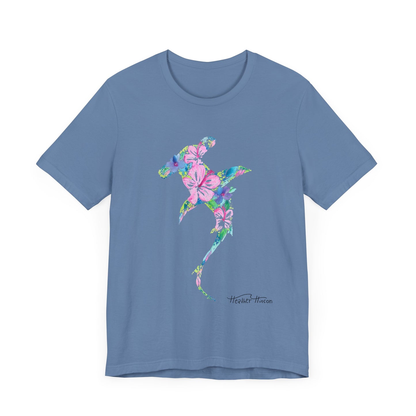 Floral Shark Unisex Tee, Watercolor Flowers, Tropical Hibiscus Beach Vacation Shirt, Coastal Wildlife Top, Florida Surf Ocean T-Shirt, Men