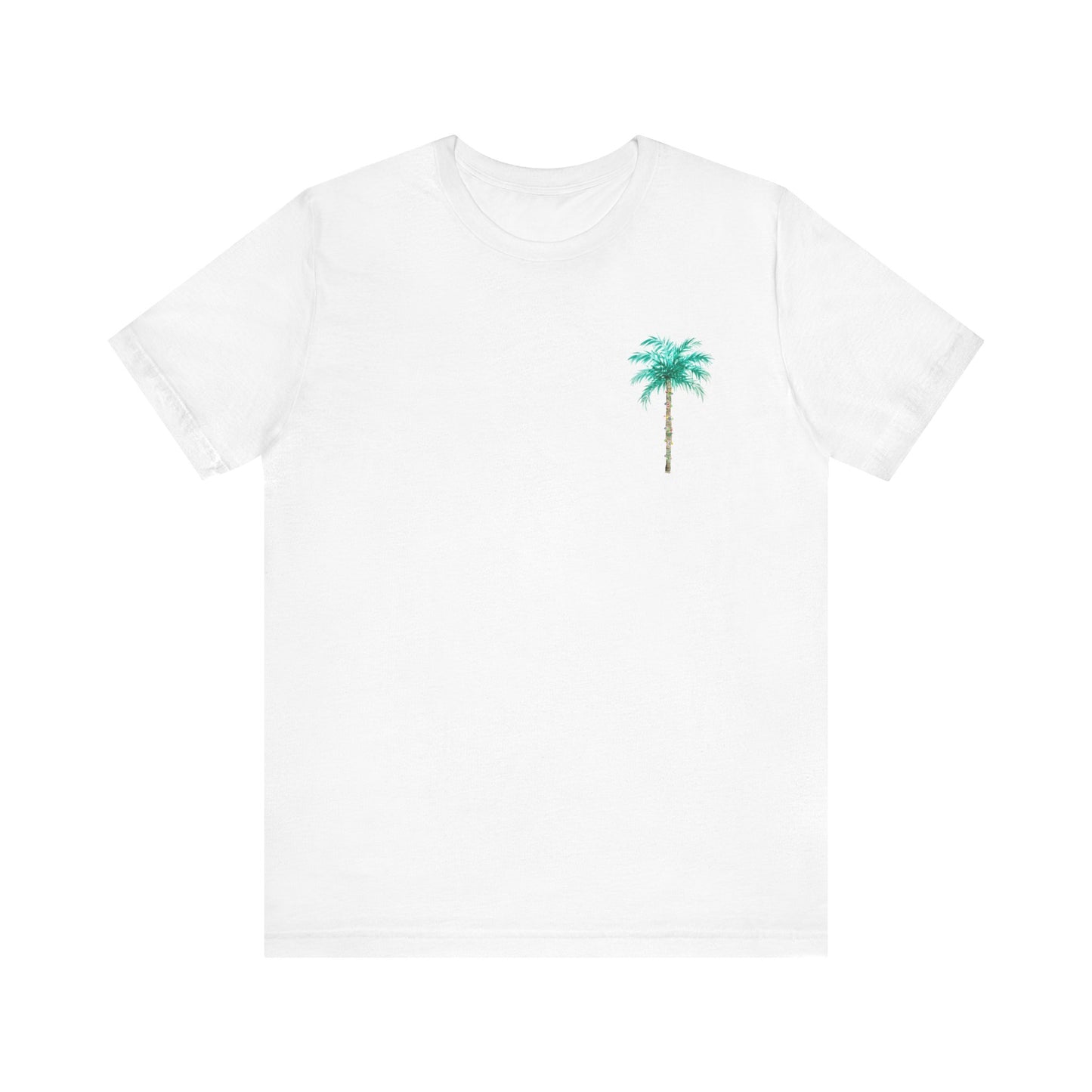 T-Shirt - Palm Tree Christmas Lights Coastal Beach Florida Tropical  watercolor hand drawn Vacation Holiday Festive Tee
