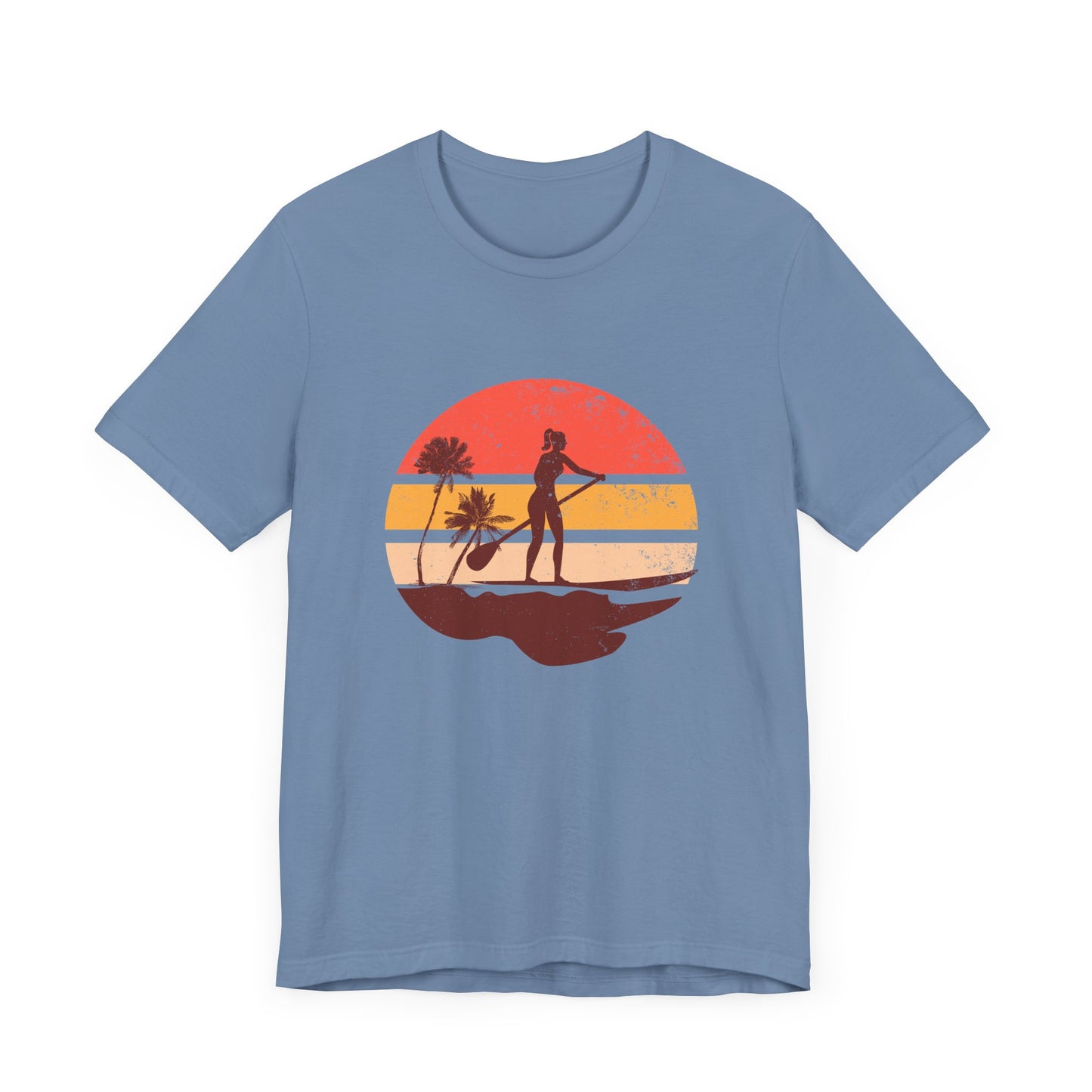Sunset Paddle Board shirt for women Unisex Jersey Tee, Beach Palm Trees Nature Outdoor Women's Shirt, Paddling Gift, Paddle Board Girl Top