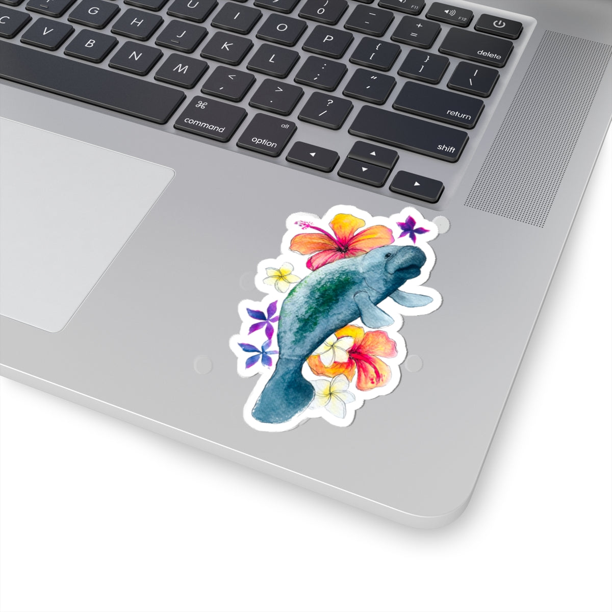 Stickers Manatee Watercolor Bright Tropical Flowers