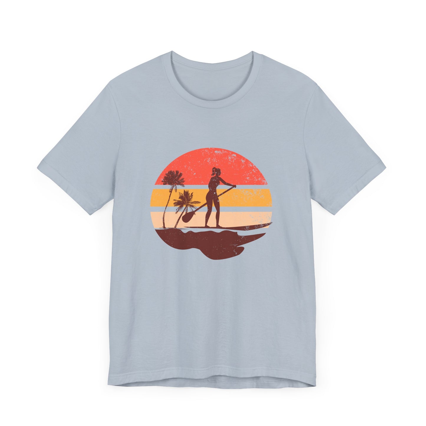 Sunset Paddle Board shirt for women Unisex Jersey Tee, Beach Palm Trees Nature Outdoor Women's Shirt, Paddling Gift, Paddle Board Girl Top