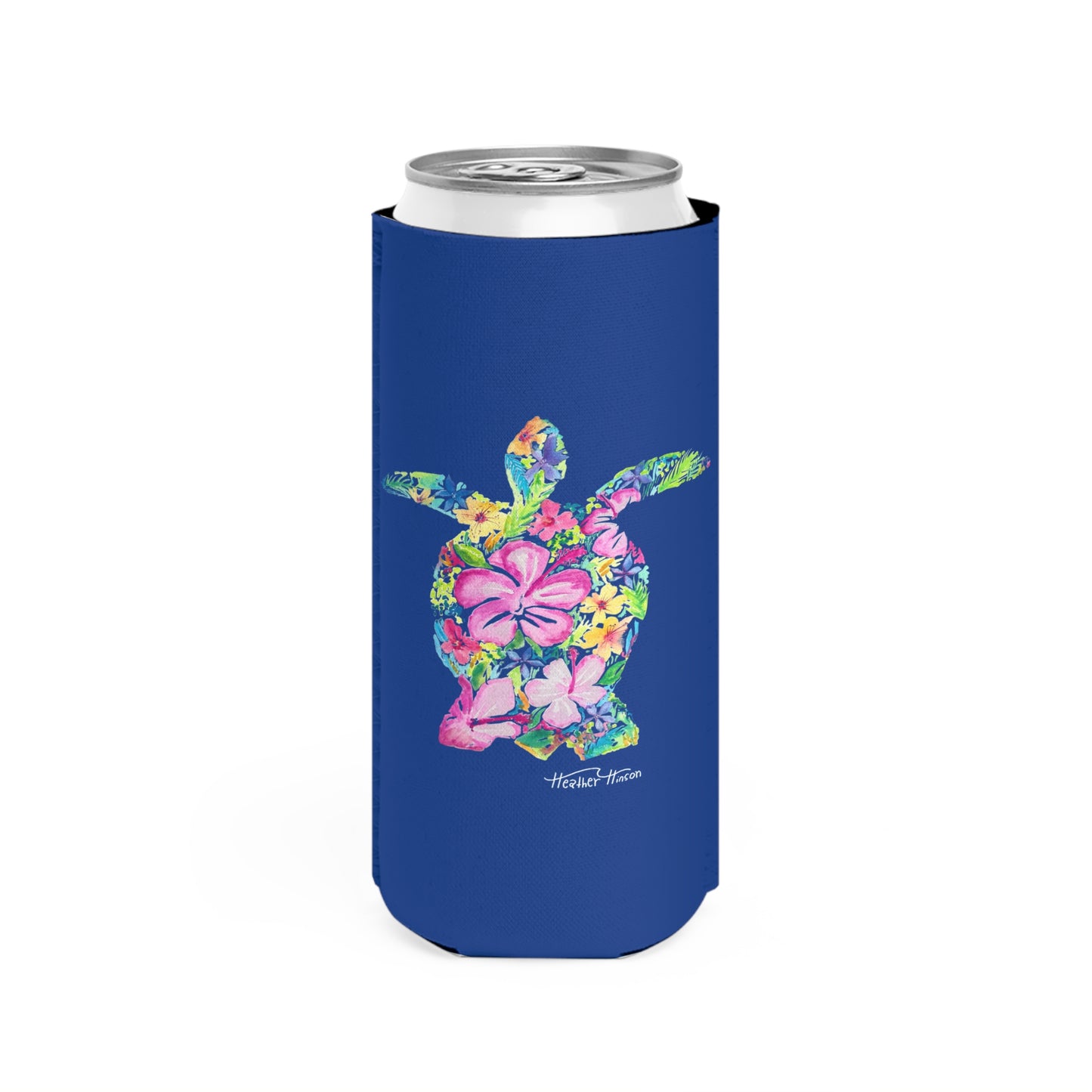 Slim Can Cooler - Sea Turtle Watercolor Floral