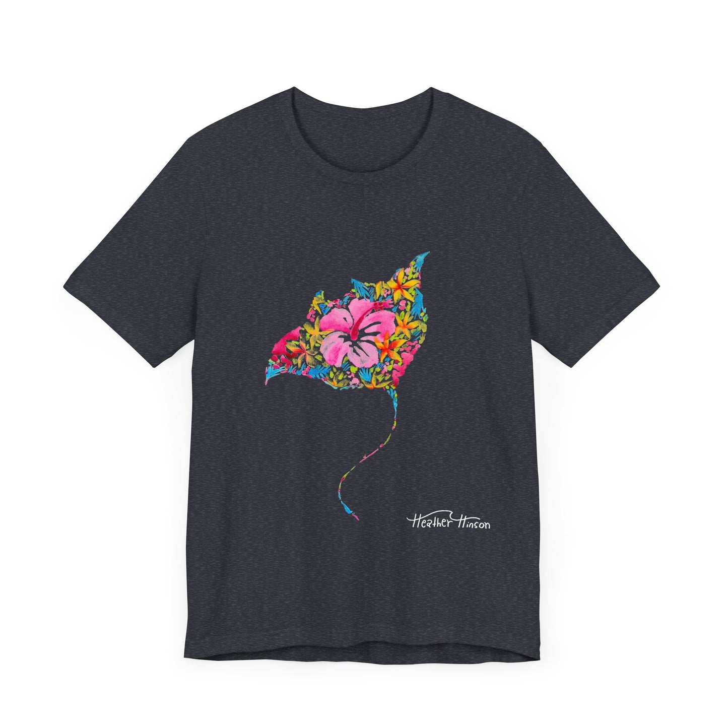 Stingray Floral Unisex Tee, Tropical Watercolor Shirt for Women, Bright Beach Ocean Manta Ray Top, Colorful Sea Ray T-Shirt, Girly Jersey,