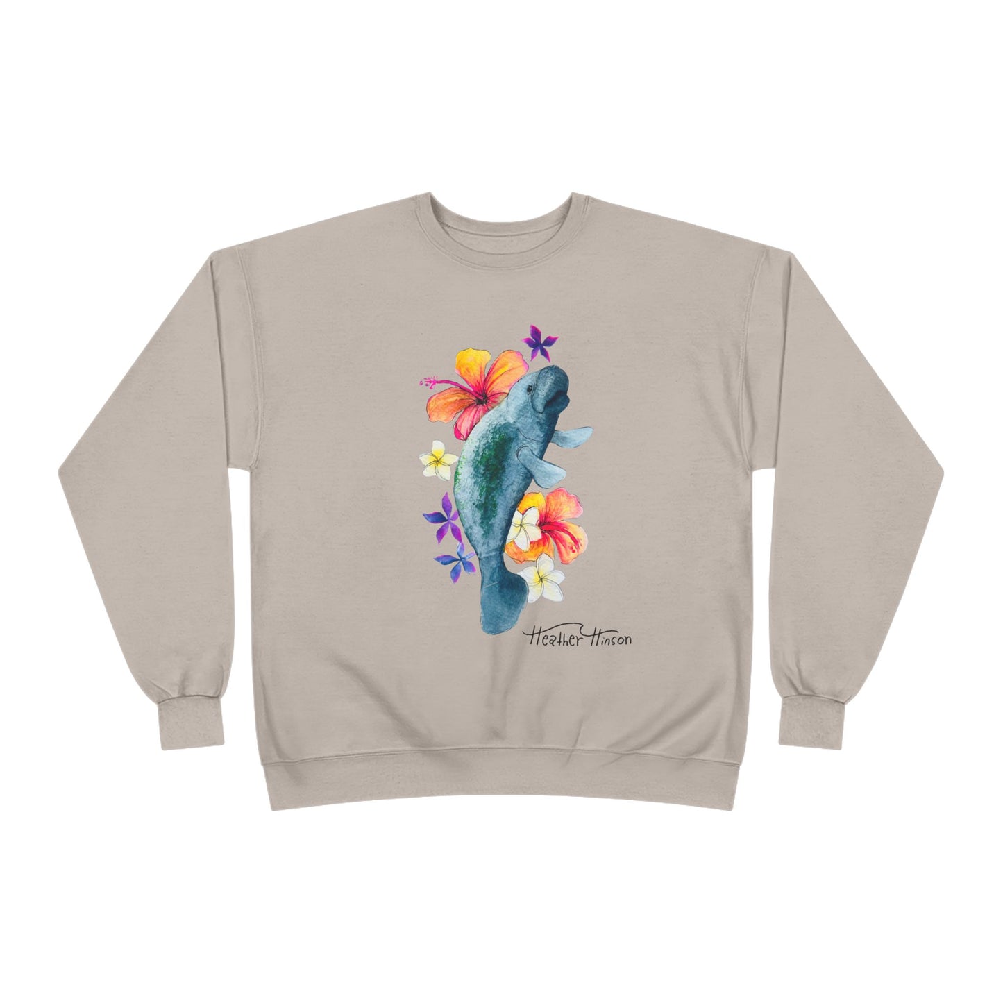 Manatee Floral Eco-Friendly Crewneck Sweatshirt | Perfect for Gifts, Casual Wear, Beach Lovers, Eco-Conscious Fashion, Summer Vibes