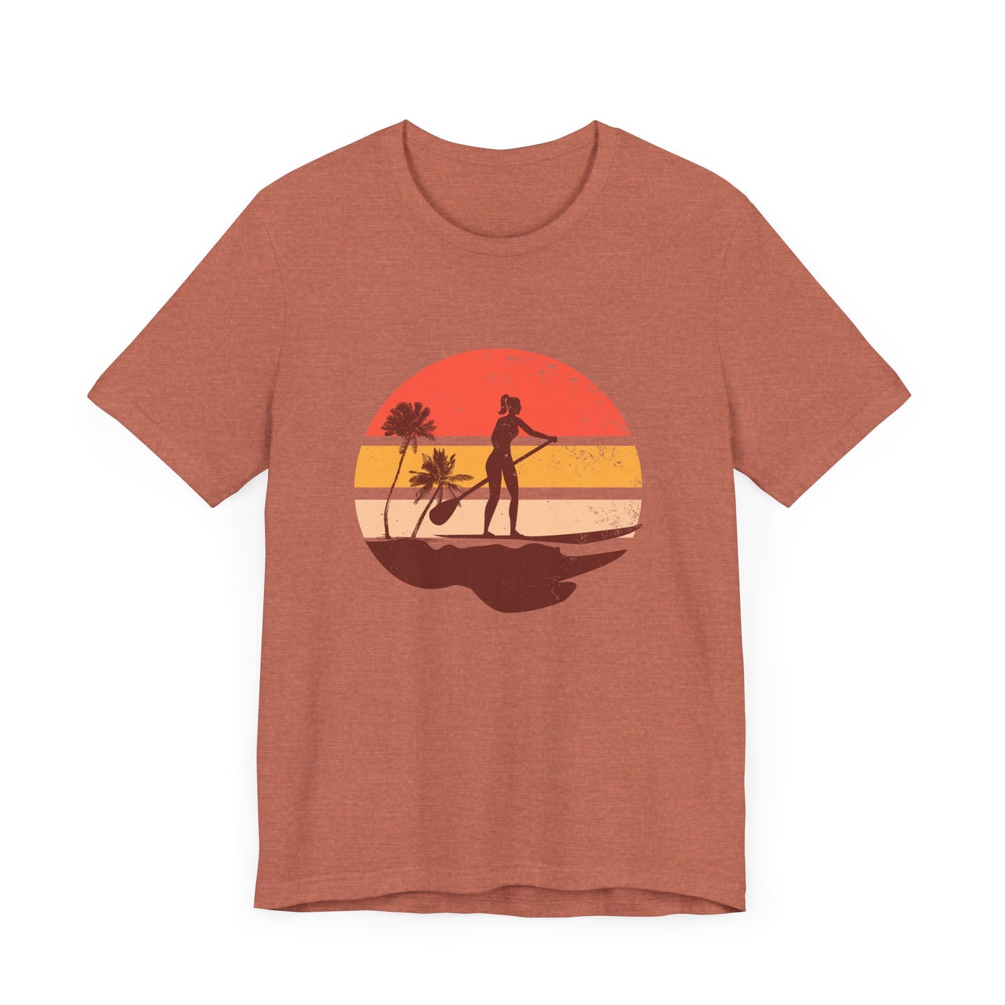 Sunset Paddle Board shirt for women Unisex Jersey Tee, Beach Palm Trees Nature Outdoor Women's Shirt, Paddling Gift, Paddle Board Girl Top